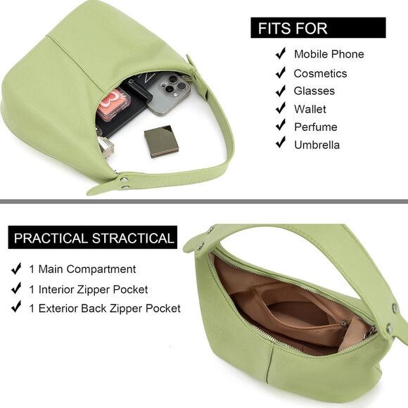 Crescent Shoulder Bag Vegan Leather Hobo Tote Multi-Pocket Casual Use - Picture 4 of 9